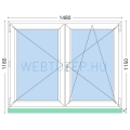 150x120cm,középen felnyíló váltószárnyas, jobbos, kétrétegű üvegezésű, fehér Active műanyag ablak