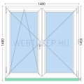 150x150cm,középen felnyíló váltószárnyas, balos, kétrétegű üvegezésű, fehér Active műanyag ablak