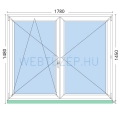 180x150cm,középen felnyíló váltószárnyas, balos, kétrétegű üvegezésű, fehér Active műanyag ablak